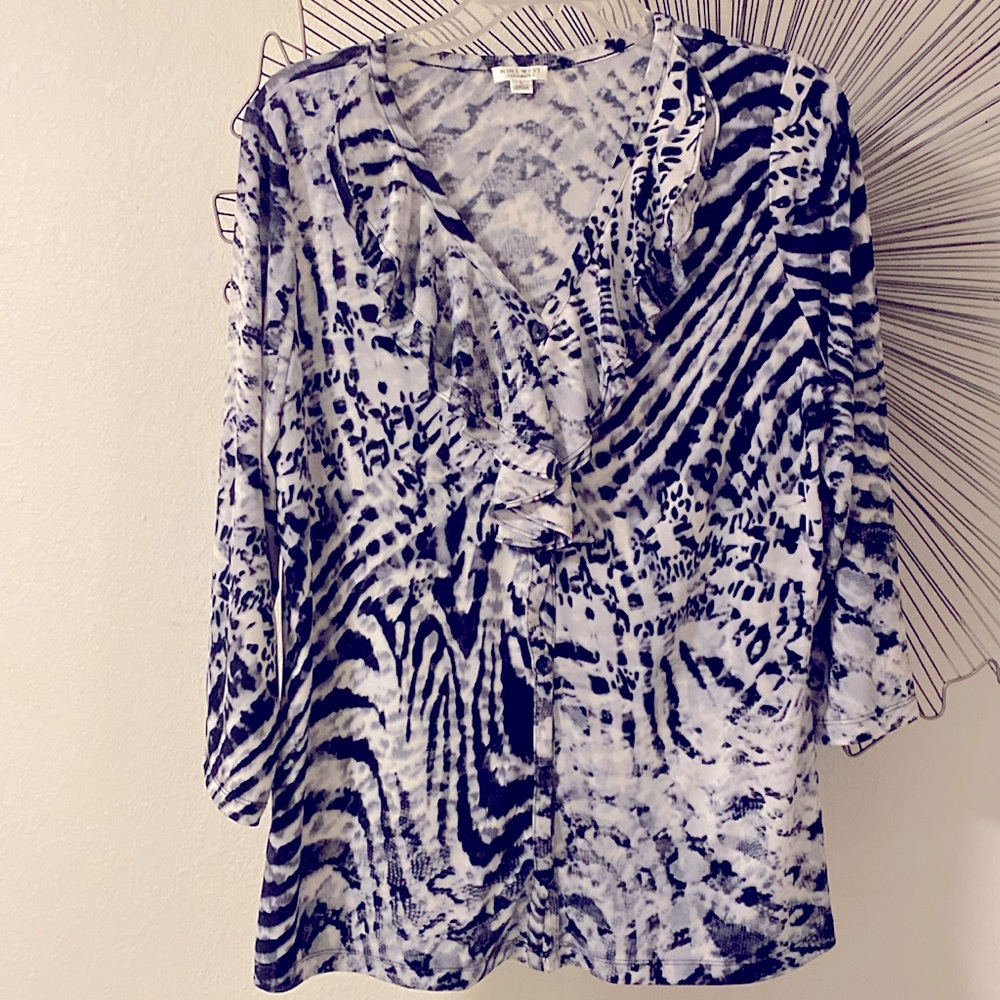 Nine West Animal Print Button Up Tunic Blouse Size L